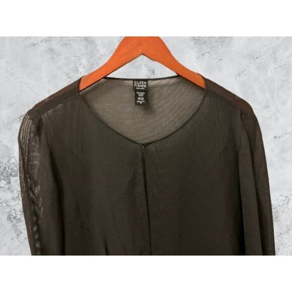 Eileen Fisher Vtg 90s Transparent Avantgarde Italian Viscose Knit Mesh Cardigan - Picture 2 of 8